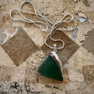 Green Sea Glass Pendant on Sterling Silver Chain